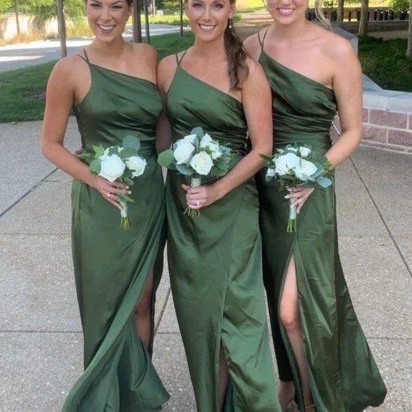 emerald green bridesmaid dresses david's bridal Strapless Crinkle Chiffon Pleated A line Dress with Tendrils – Camille La  Vie main image 1